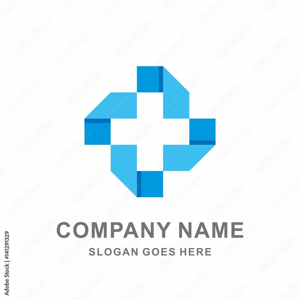 Obraz premium Medical Pharmacy Geometric Cross Square Origami Hospital Clinic Business Company Stock Vector Logo Design Template 