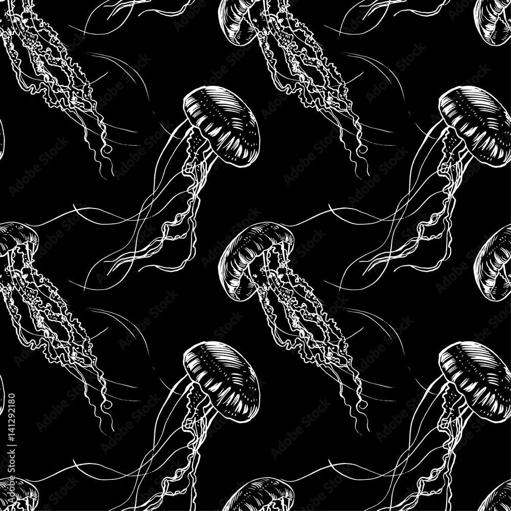 Obraz premium Vector illustration jellyfish. Painted by hand.