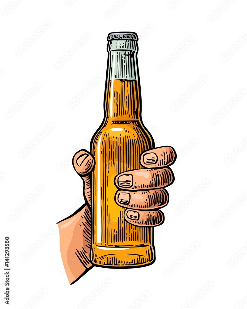 Рука с бутылкой пива вектор