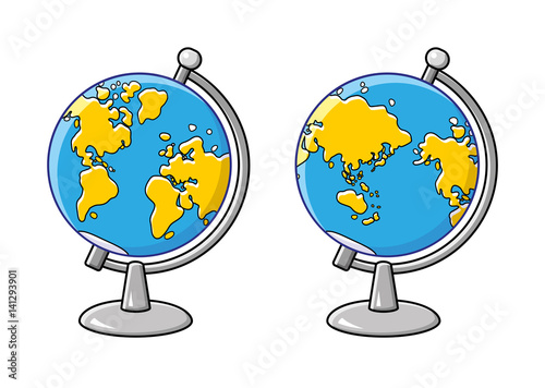 Globe isolated, western and eastern hemisphere.