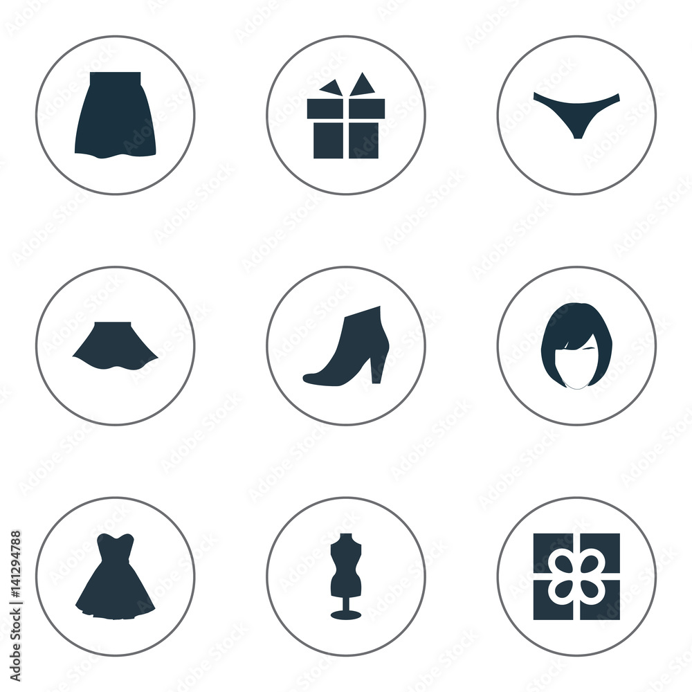 Vector Illustration Set Of Simple Garments Icons. Elements Mannequin, Present, Attire And Other