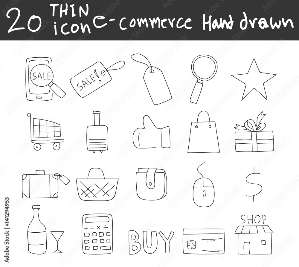 icon thin line business e-commerce shopping vector hand drawn line art illustration icon thin line business e-commerce shopping vector hand drawn line art illustration