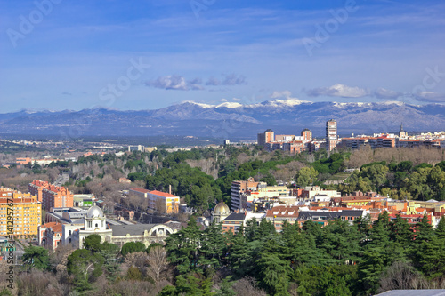 Aerial view of Madrid with Guadarrama Mountains on background photo
