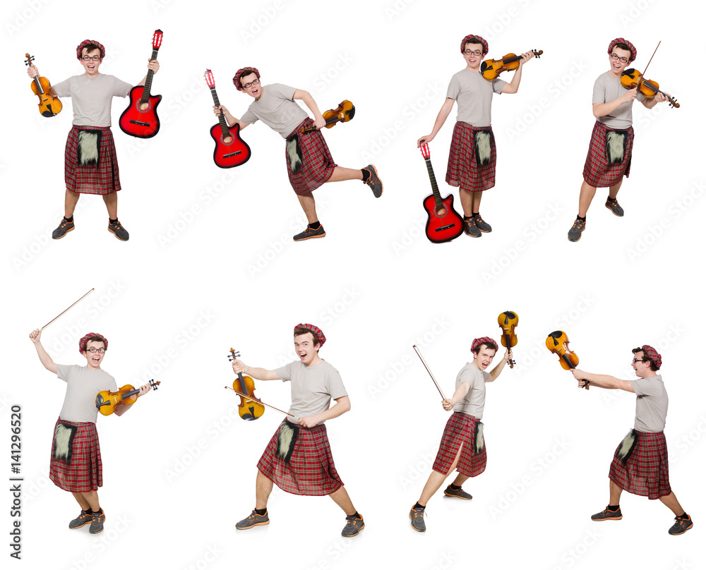 Funny scotsman with musical instrument isolated on white Funny scotsman with musical instrument isolated on white