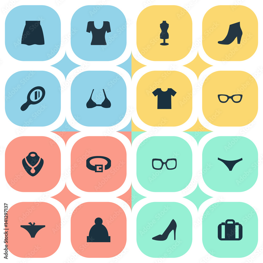 Vector Illustration Set Of Simple Garments Icons. Elements Footwear, Skirt,  Panties And Other Synonyms Bra, Lingerie And Hanger. Stock Vector | Adobe  Stock