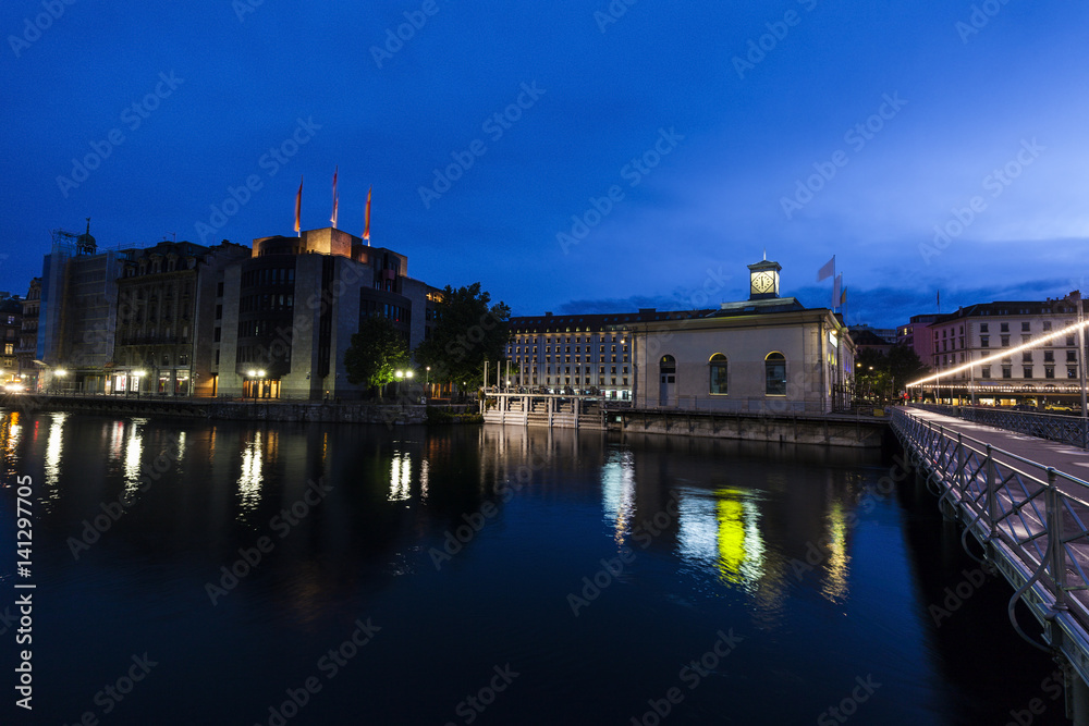 Panorama of Geneva at night