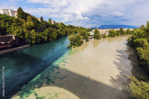 Confluence of the Rhone and Arve Rivers in Geneva