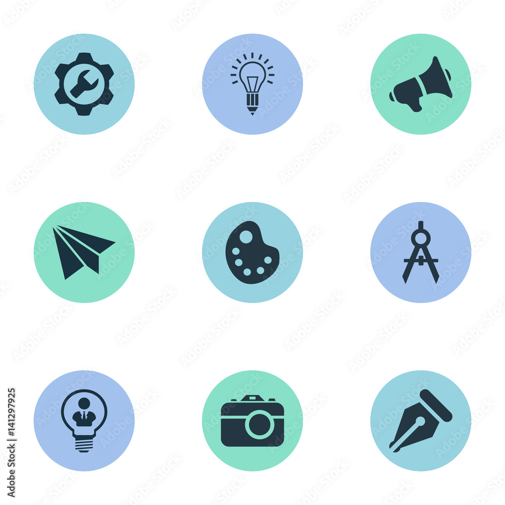 Vector Illustration Set Of Simple Creative Thinking Icons. Elements E