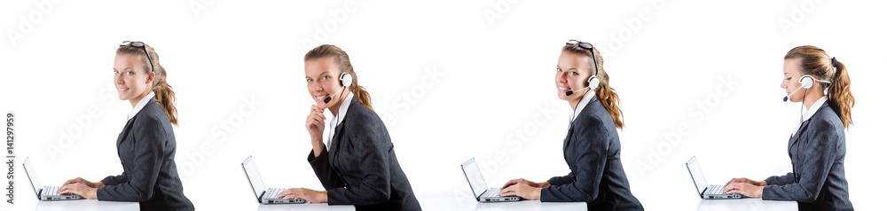 Call center assistant responding to calls Call center assistant responding to calls