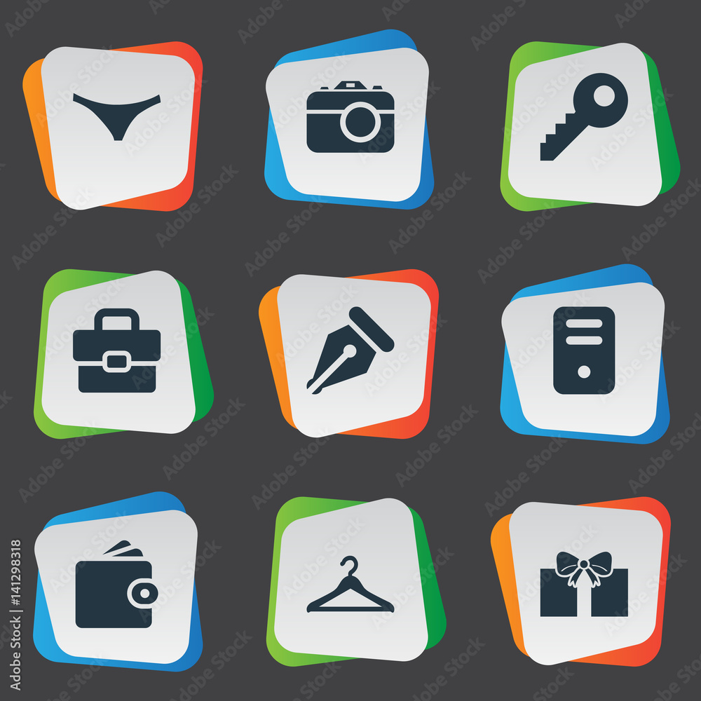 Vector Illustration Set Of Simple Icons. Elements Ink Pencil, Hanger