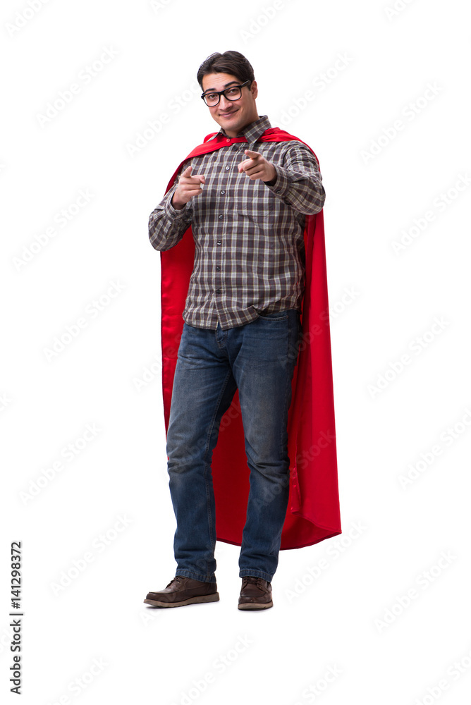 Super hero wearing red cover on white Super hero wearing red cover on white