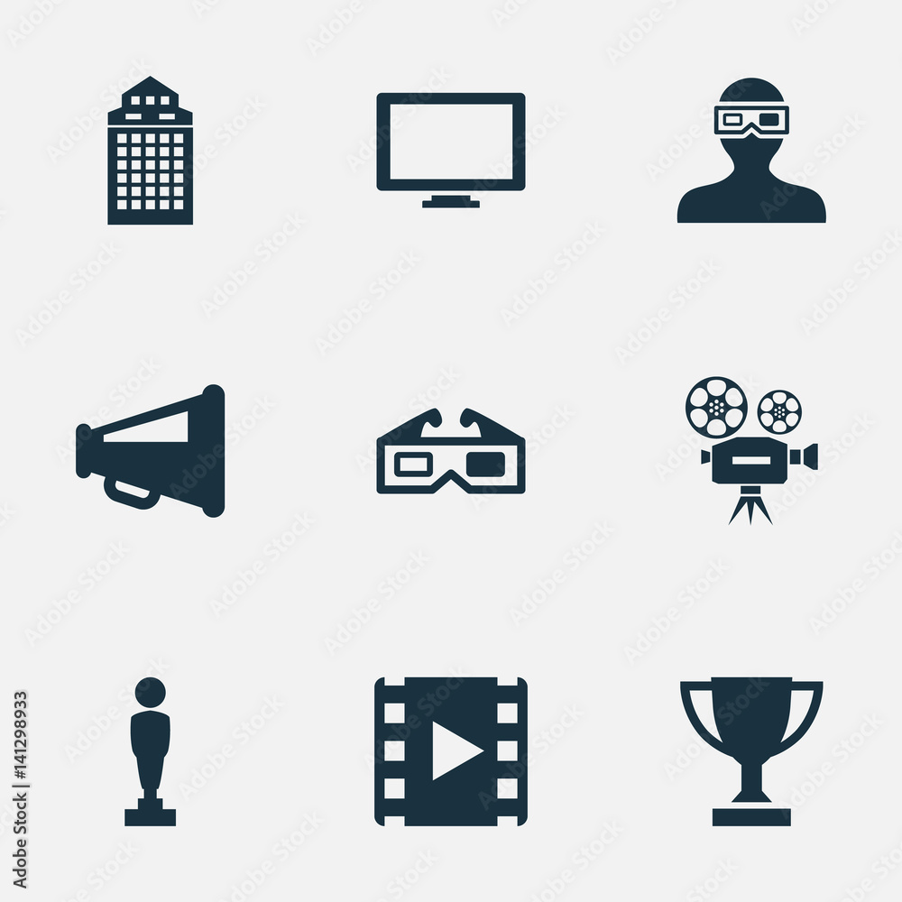 Vector Illustration Set Of Simple Cinema Icons. Elements 3D Glasses