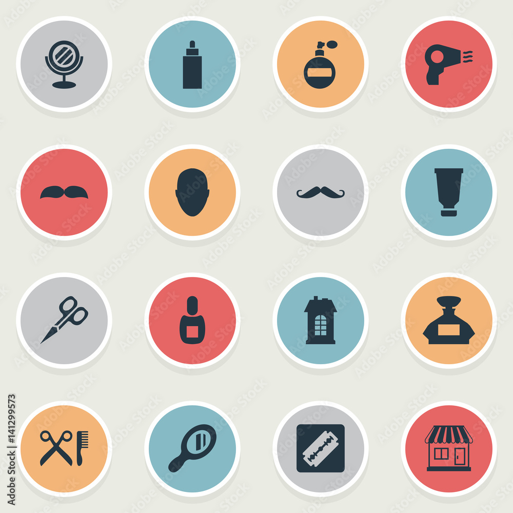 Vector Illustration Set Of Simple Hairdresser Icons. Elements Container