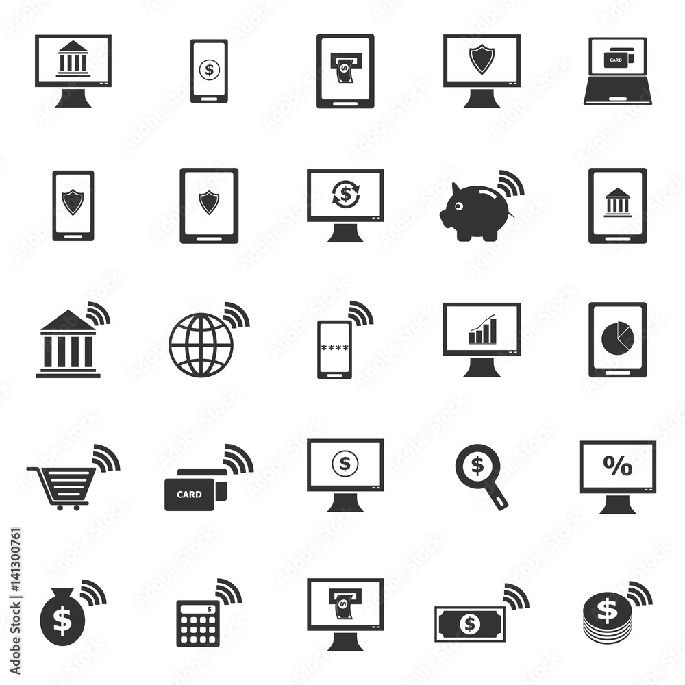 Online banking icons on white background