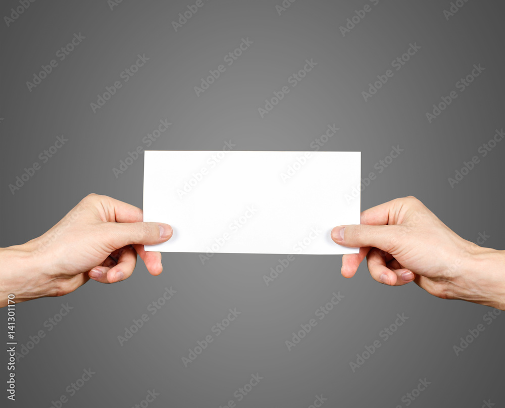 Hands holding blank brochure booklet in the hand. Leaflet presentation. Pamphlet hand man. Man show offset paper. Sheet template. Book in hands. Booklet folding design. Fold paper sheet display read