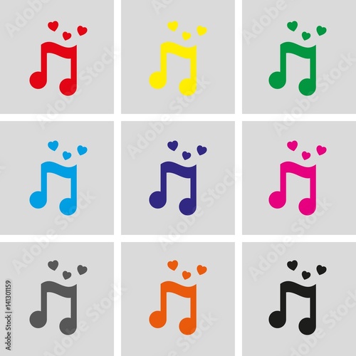 musical note with hearts icon stock vector illustration flat design