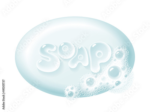 Ellipse bar of soap with foam isolated on white. Easy recolored vector