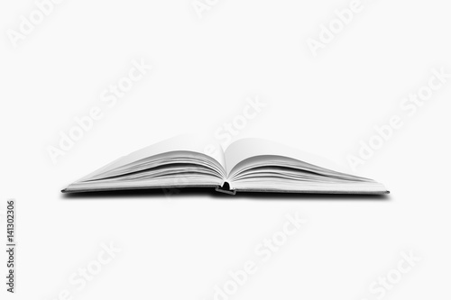 Open book, close up. Isolated on white background