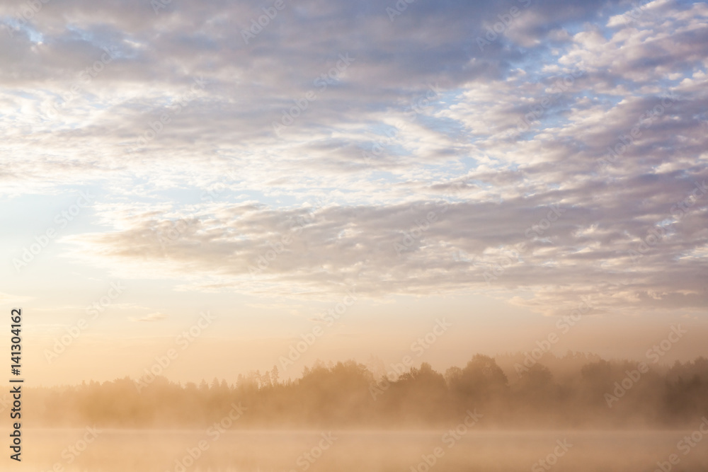 Sunrise at foggy lake Sunrise at foggy lake