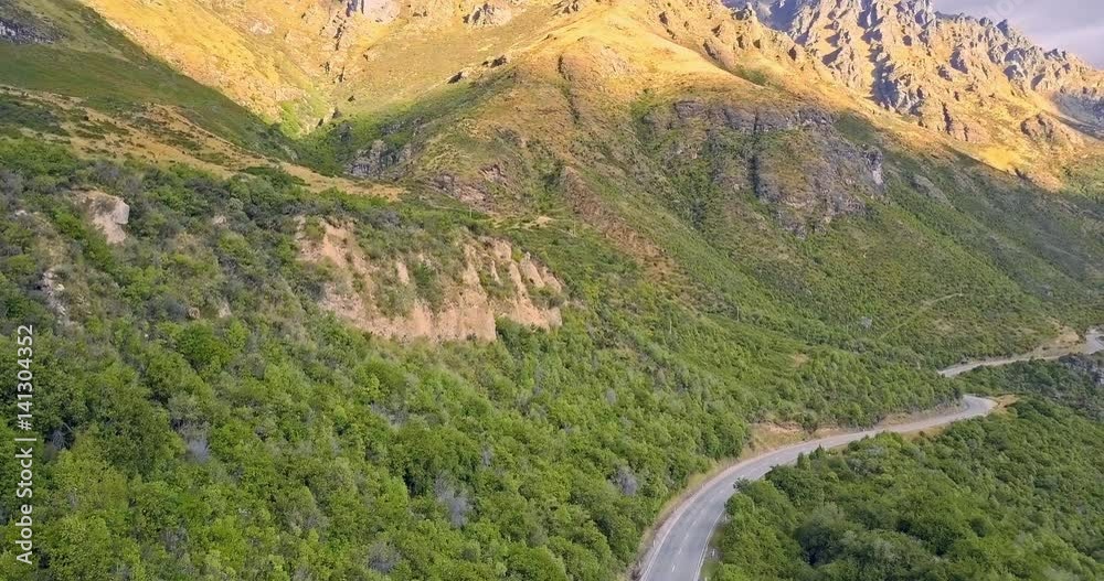 Aerial view of mountains at sunset, Queenstown, New Zealand. Aerial view of mountains at sunset, Queenstown, New Zealand.