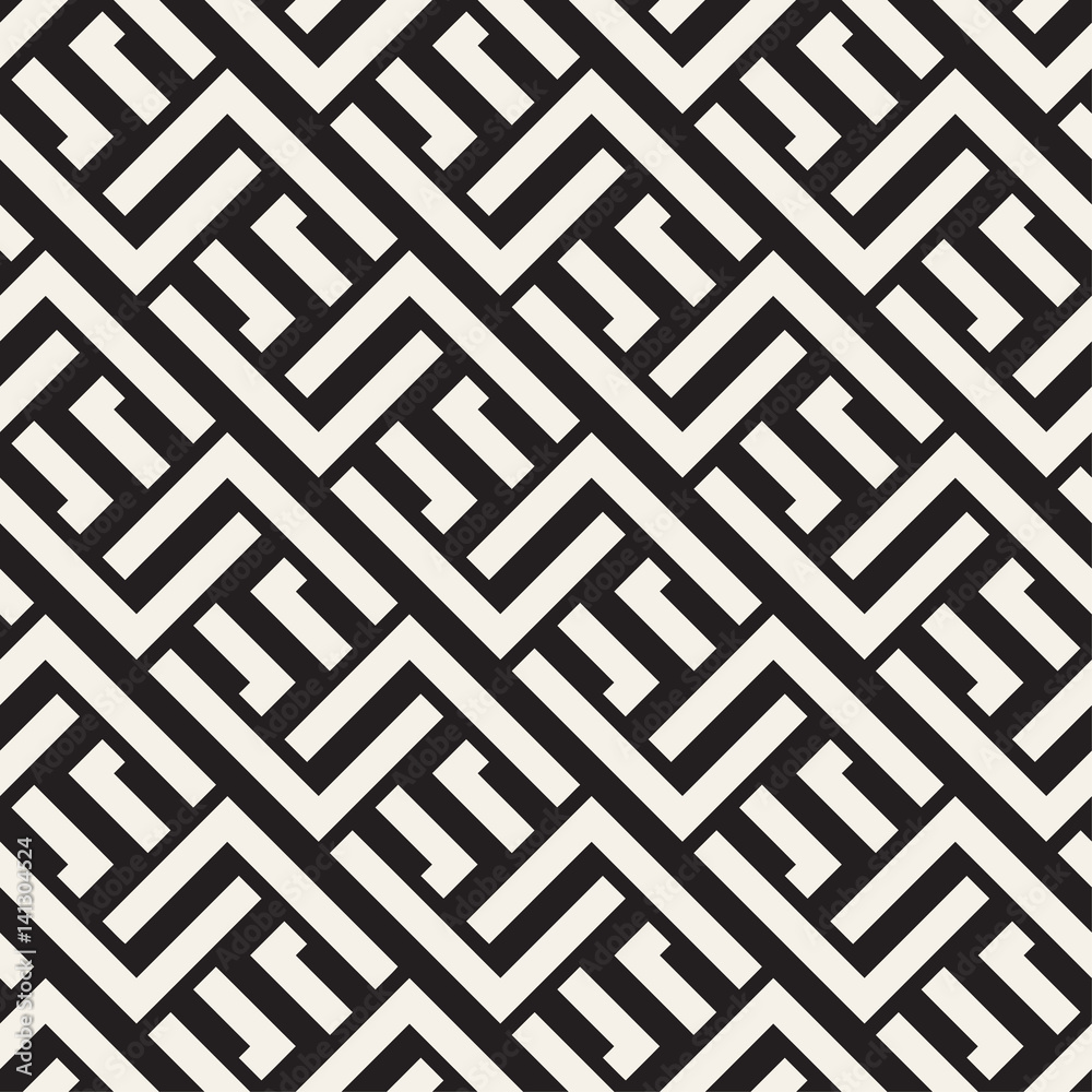 Maze Tangled Lines Contemporary Graphic. Vector Seamless Black and White Pattern.