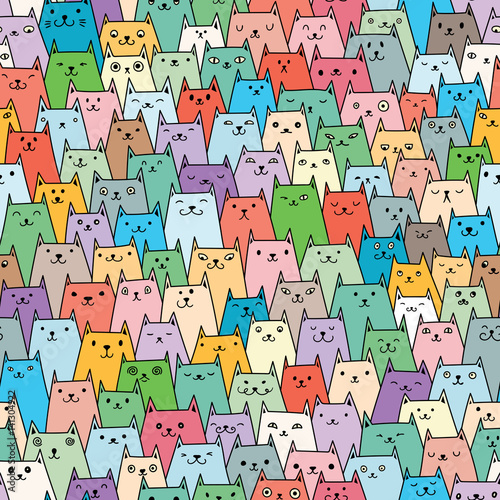 Colorful cats seamless vector pattern
