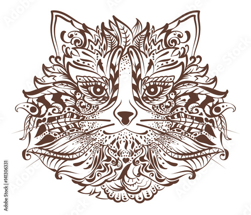 Cat head monochrome graphic drawing tattoo