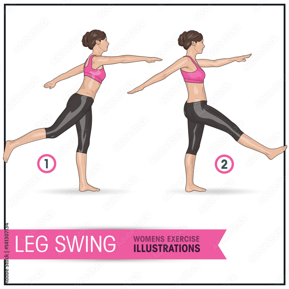 Leg swing female exercise illustration Stock Illustration | Adobe Stock