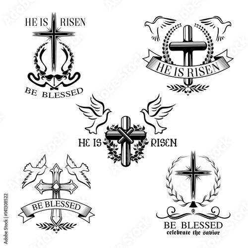 Easter cross vector symbols for paschal greeting
