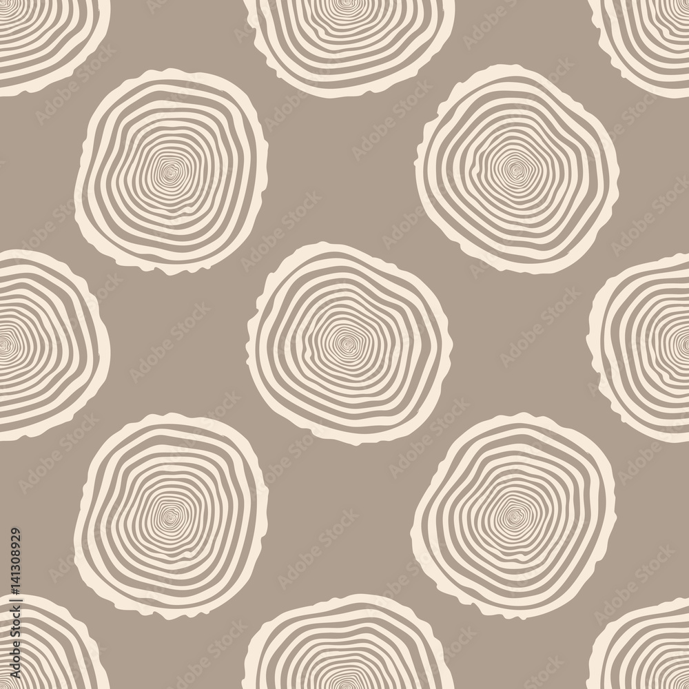 Fototapeta premium Tree Rings Seamless Vector Pattern. Saw cut tree trunk background. Vector Illustration.