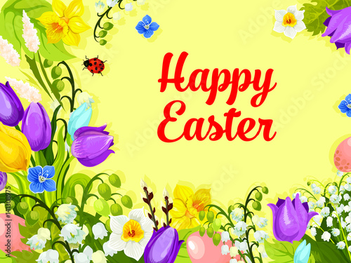 Easter spring flowers paschal eggs vector greeting