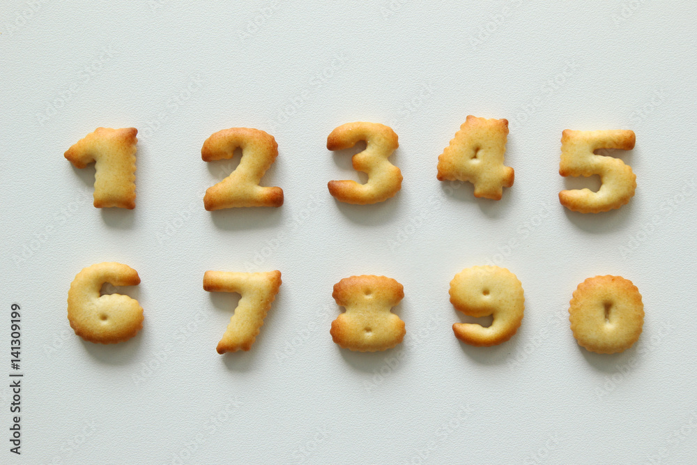 The numbers from the cookies on the white background.