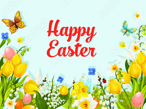 Easter spring flowers holiday vector greeting card