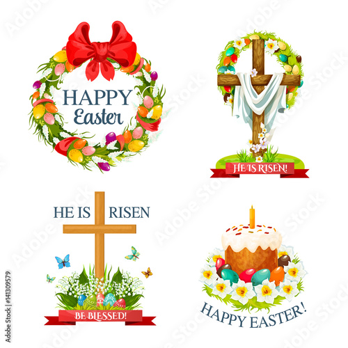 Vector paschal Easter isolated icons set
