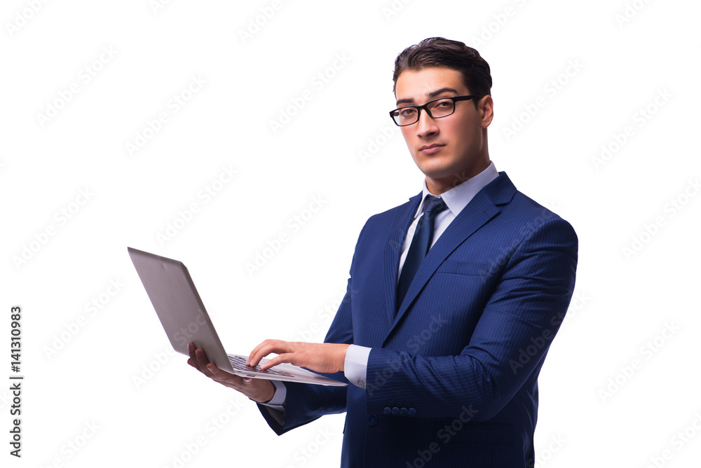 Businessman with laptop isolated on white Businessman with laptop isolated on white