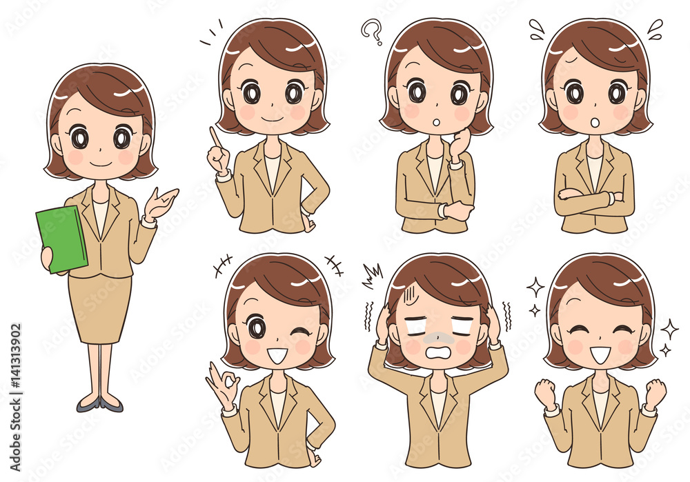 スーツを着た女性のイラスト(セット 全身) スーツを着た女性のイラスト(セット 全身)