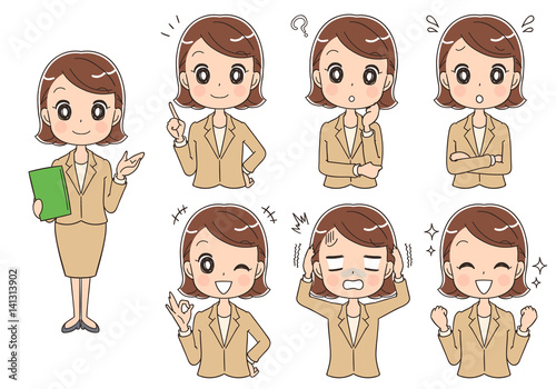 スーツを着た女性のイラスト（セット 全身）