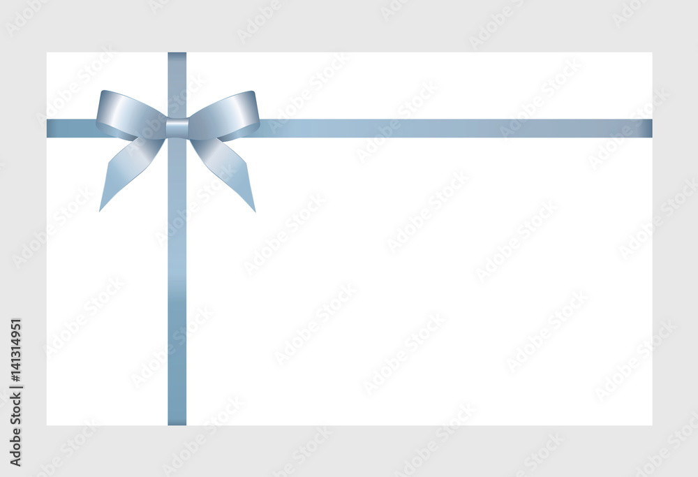 Gift Card With Blue Satin Ribbon And A Bow, has space for text on white background Gift Card With Blue Satin Ribbon And A Bow, has space for text on white background