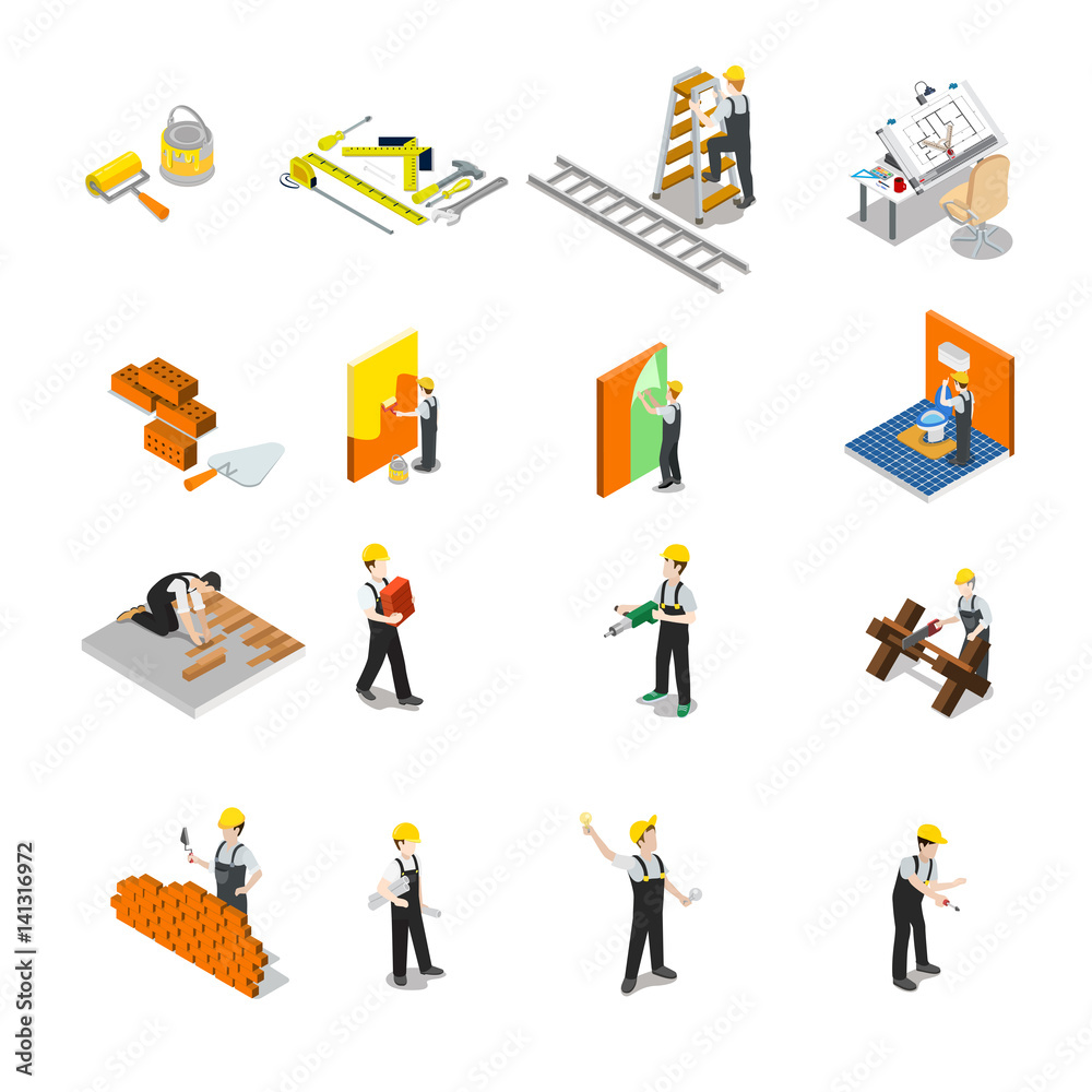 Flat isometric Construction vector icons 3d Building concept. Stock ...