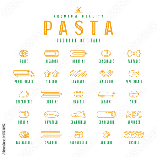 Set of icons varieties of pasta