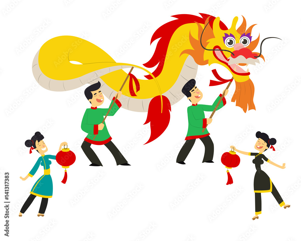 Chinese new year festival/Dragon dance Stock Vector | Adobe Stock