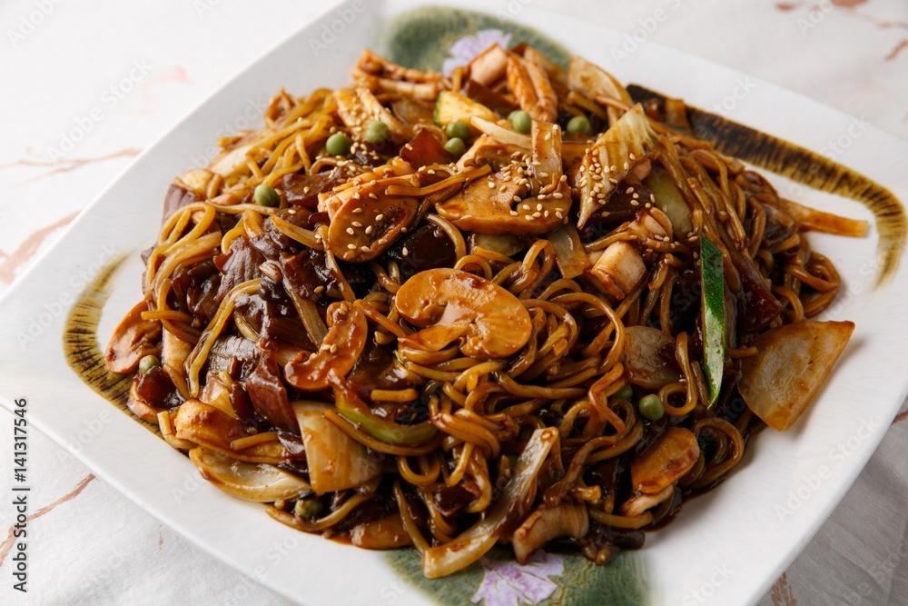 jajangmyeon, black-bean-sauce noodles 짜장면 jajangmyeon, black-bean-sauce noodles 짜장면