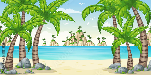 Illustration of a tropical coastal landscape