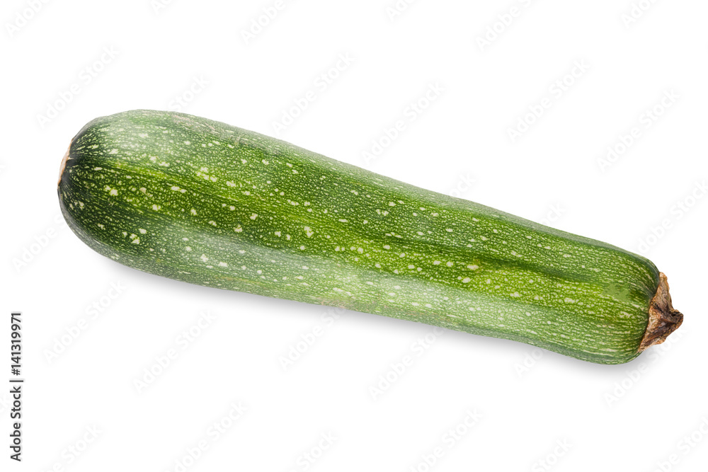 One ripe fresh green zucchini isolated on white background One ripe fresh green zucchini isolated on white background