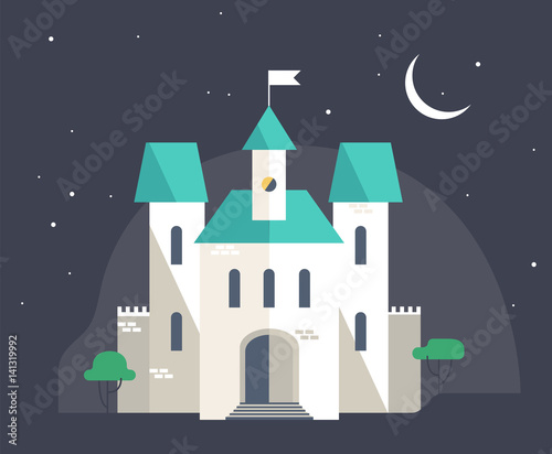 Castle at night, flat style vector illustration