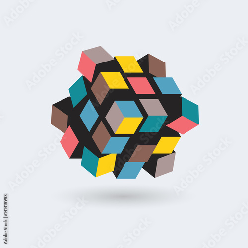 Abstract 3d cube, team building concept, vector illustration