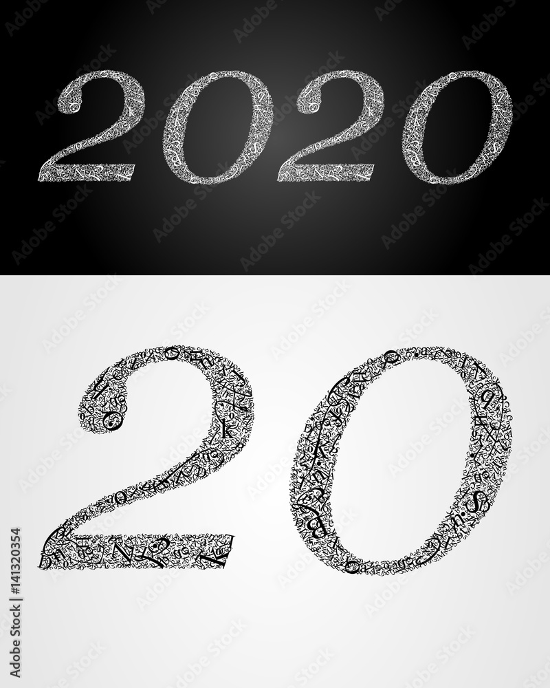 Abstract letters create texture for number. Abstract letters create texture for number.