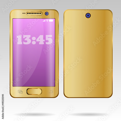 Realistic smartphone gold back and front view vector eps 10