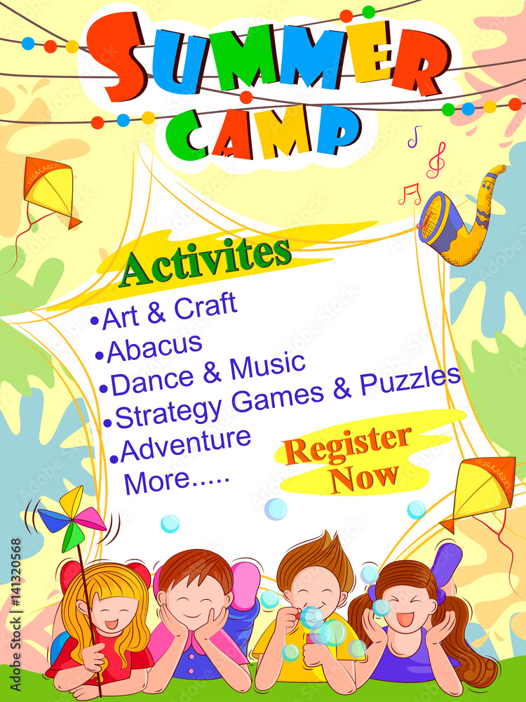 Banner Poster Design Template For Kids Summer Camp Activities Stock 