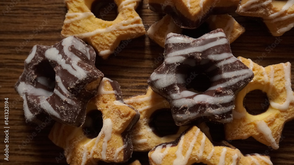 a star-shaped cookies with chocolate, background macro a star-shaped cookies with chocolate, background macro